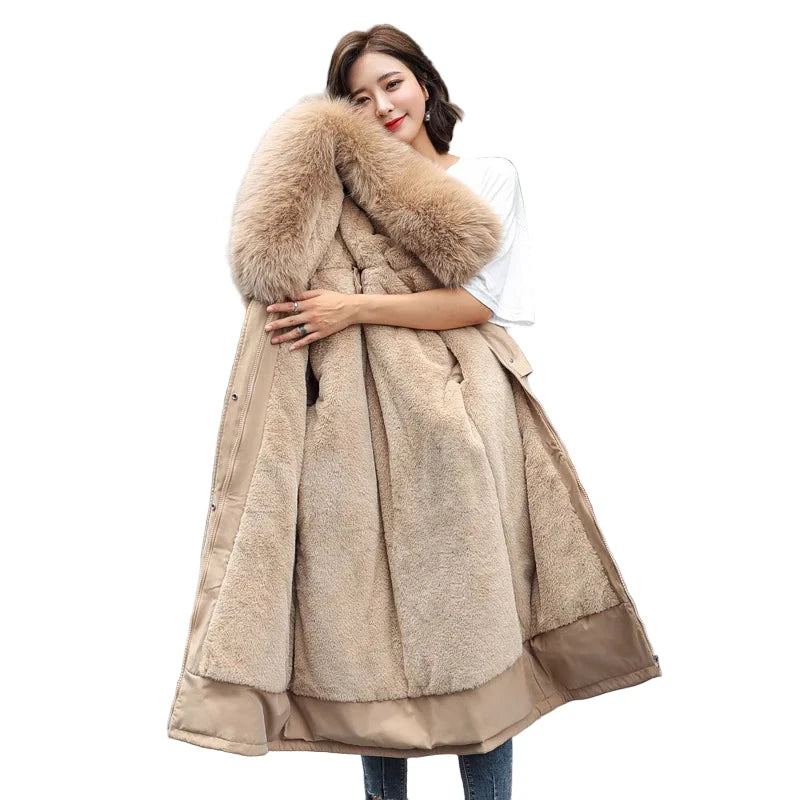 Parka Femme Longue Hiver 2025 - Doublure Laine Col Fourrure Capuche 6XL