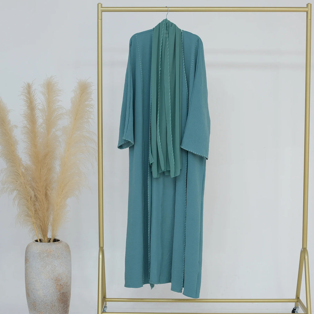 Abaya Femme Musulmane 2 Pièces avec Hijab - Robe Longue Élégante + Cardigan pour Ramadan, Eid et Occasions Spéciales