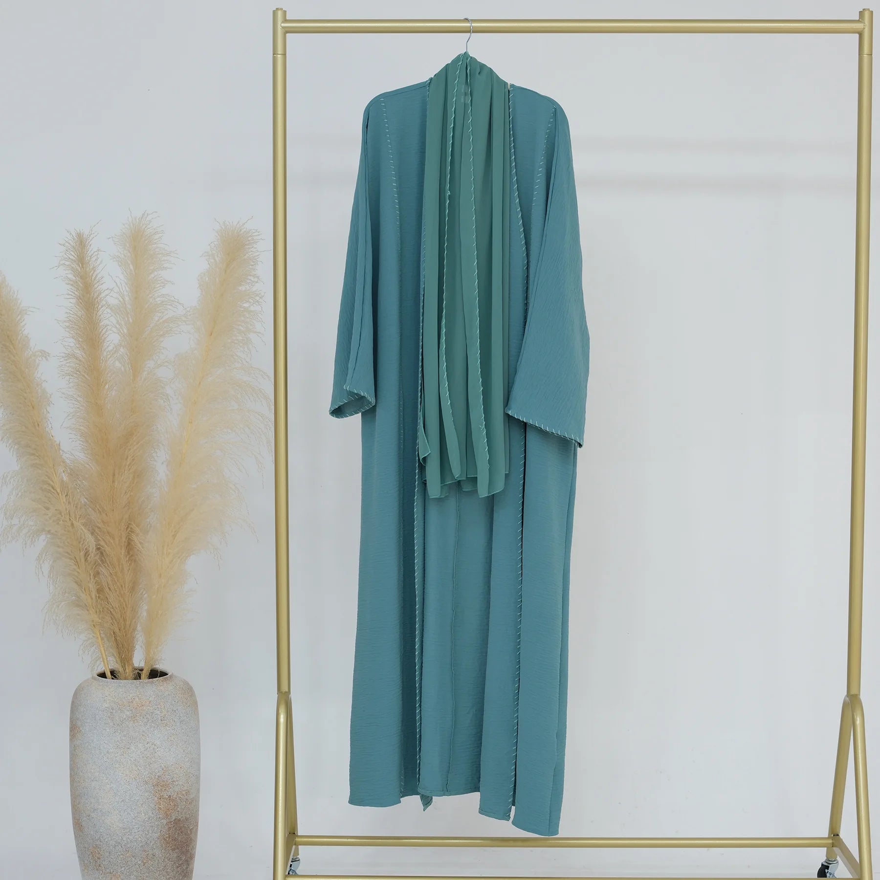 Abaya Femme Musulmane 2 Pièces avec Hijab - Robe Longue Élégante + Cardigan pour Ramadan, Eid et Occasions Spéciales