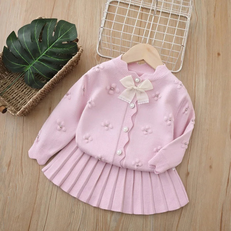 Ensemble Fille 2 Pièces – Pull Tricoté & Jupe Plissée | Automne / Hiver 🎀