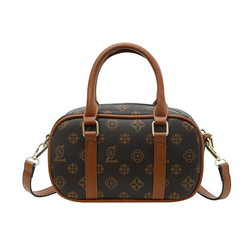 Sac Boston Femme Cuir PU Vintage Monogramme - Bandoulière Crossbody Luxe Designer