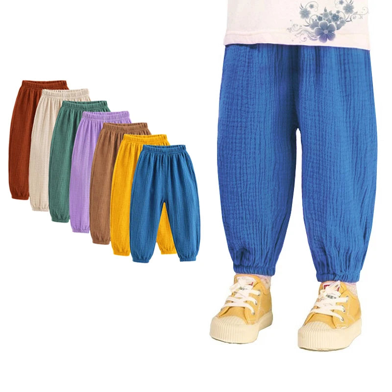Pantalon Enfant Coréen Été - Fille Garçon Coton Lin Taille Haute