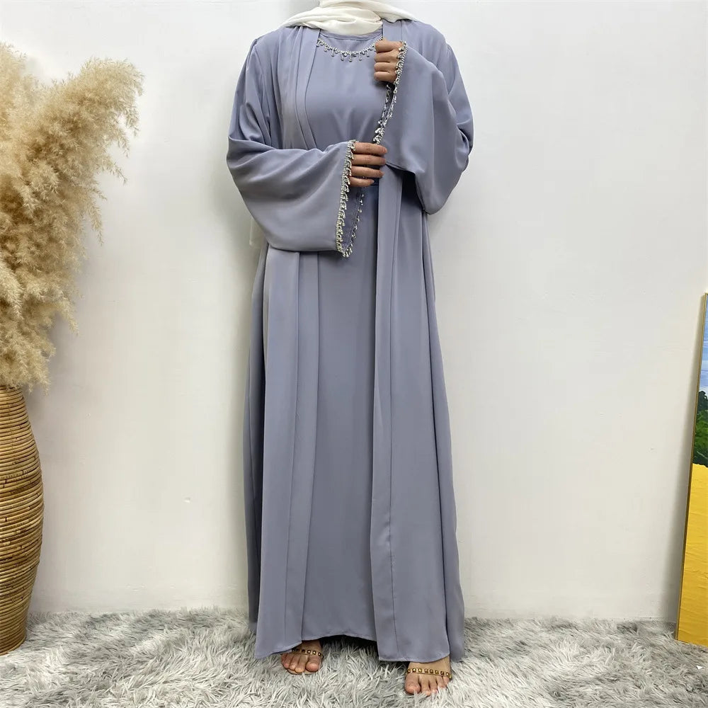Ensemble Abaya Musulmane Dubai - Robe Sans Manches et Cardigan Long