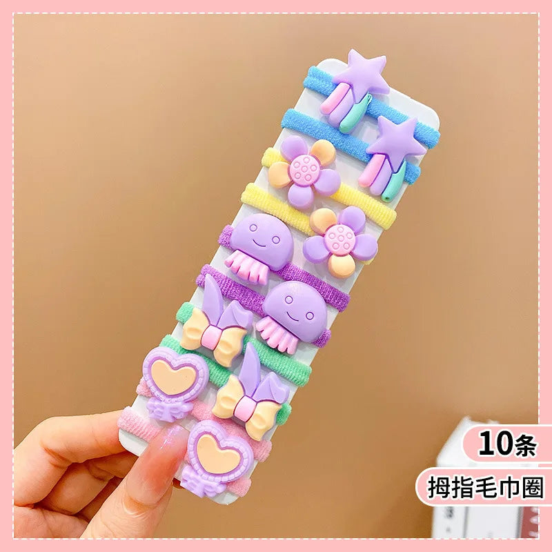 Lot de 10 Élastiques Cheveux Enfant – Colorés, Élastiques et Accessoires Mignons pour Filles