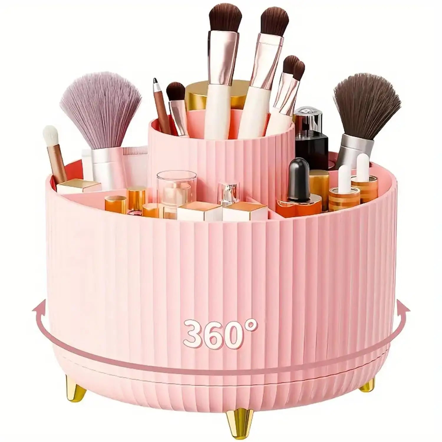 Organisateur de Maquillage Rotatif à 360° – 1 pièce en plastique avec 5 compartiments – Support multifonction pour pinceaux et accessoires cosmétiques