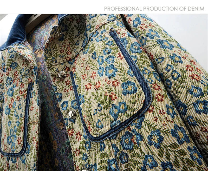 Veste en Denim Jacquard Femme - Style Rétro Printemps Automne