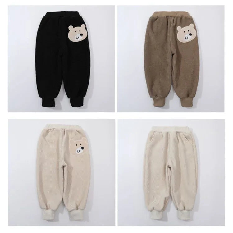 Pantalon Hiver Enfant Velours Chaud – Ourson Mignon (Garçon/Fille 4-6 ans