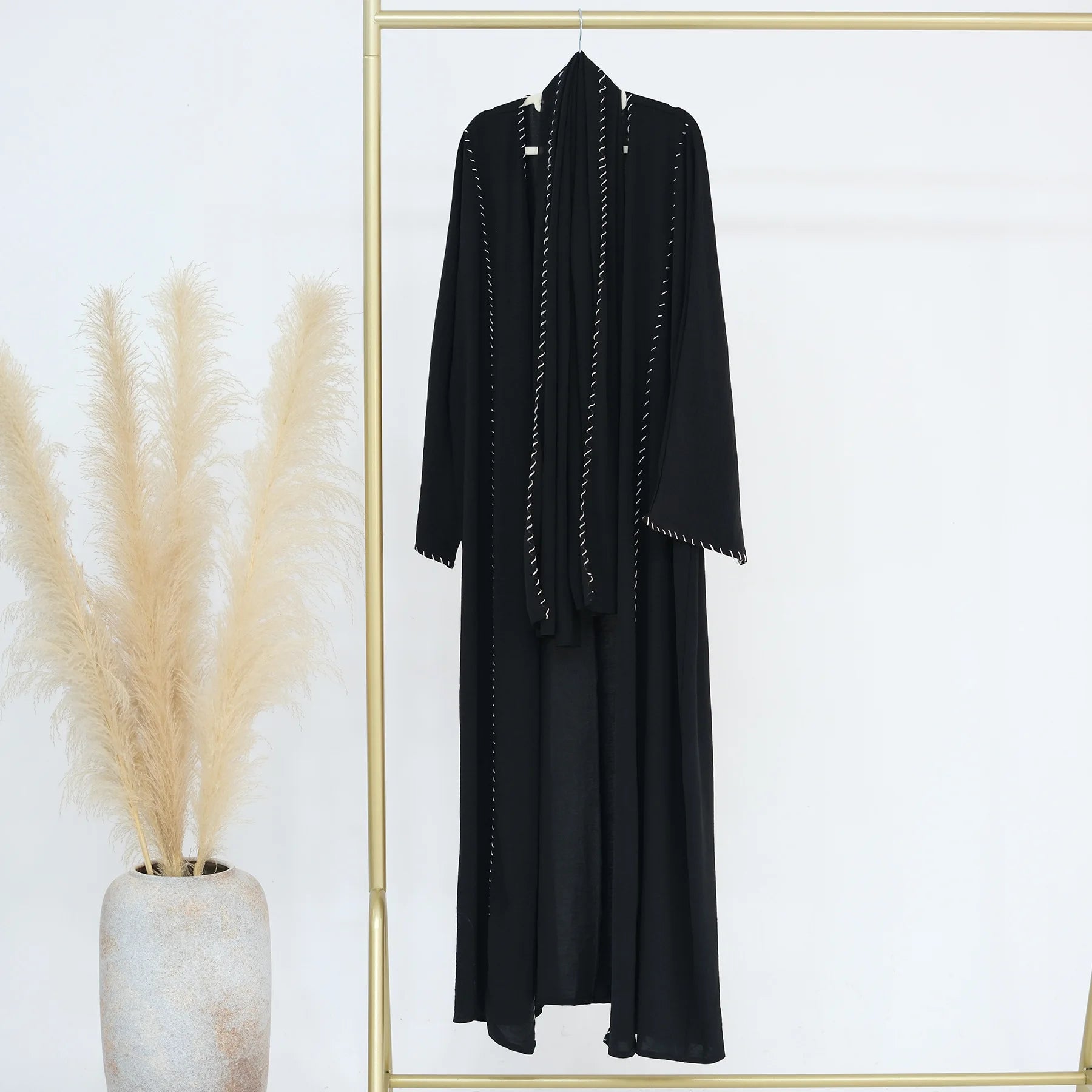 Abaya Femme Musulmane 2 Pièces avec Hijab - Robe Longue Élégante + Cardigan pour Ramadan, Eid et Occasions Spéciales