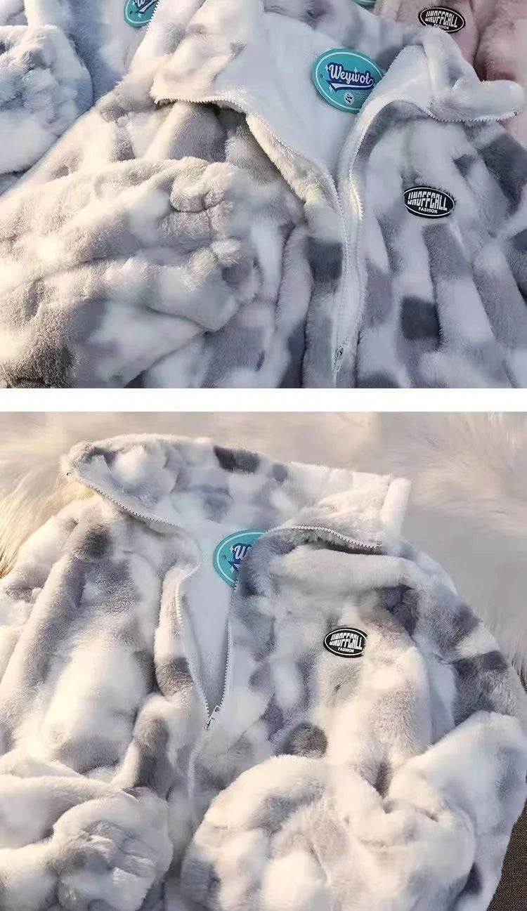 Veste Femme Tie Dye Polaire - Manteau Hiver Chaud Zippé Style Harajuku