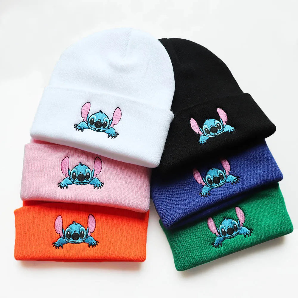 New Stitch Men Women Hat Fall Winter Trend Cartoon Woolen Hat Embroidery Student Knitted Hat Thermal Pullover Hat Children Gift