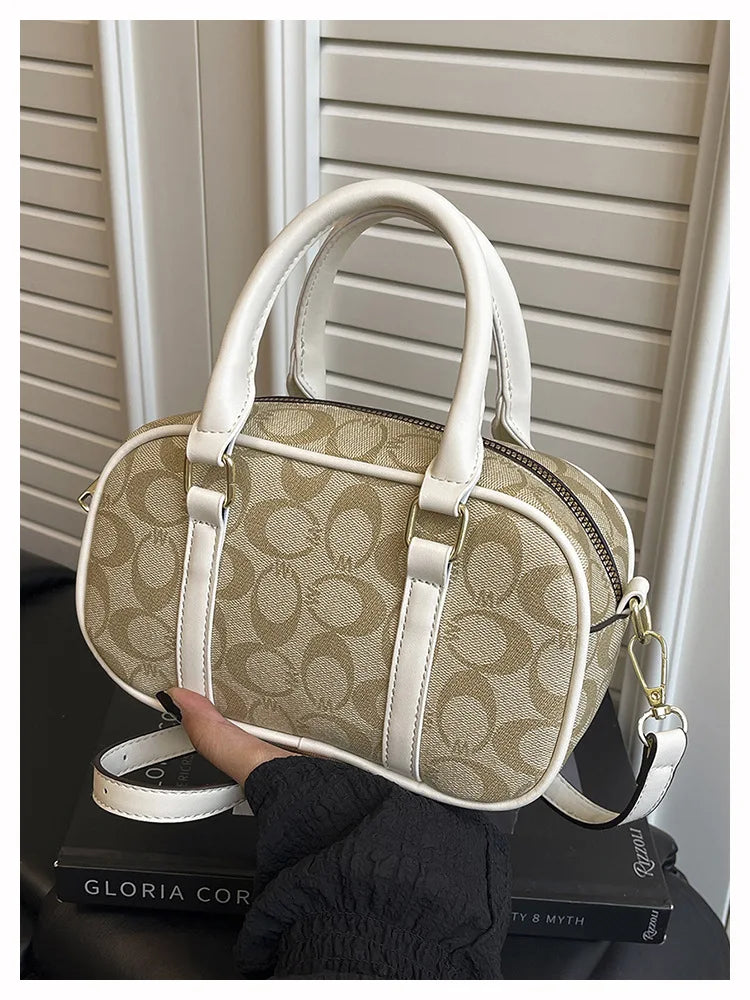 Sac Boston Femme Cuir PU Vintage Monogramme - Bandoulière Crossbody Luxe Designer