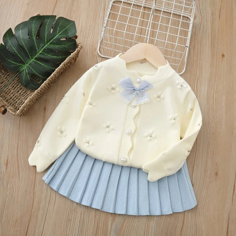 Ensemble Fille 2 Pièces – Pull Tricoté & Jupe Plissée | Automne / Hiver 🎀