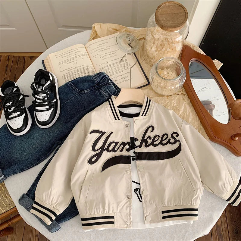 Veste Baseball Enfant 2025 - Manteau Brodé Lettres Printemps Automne