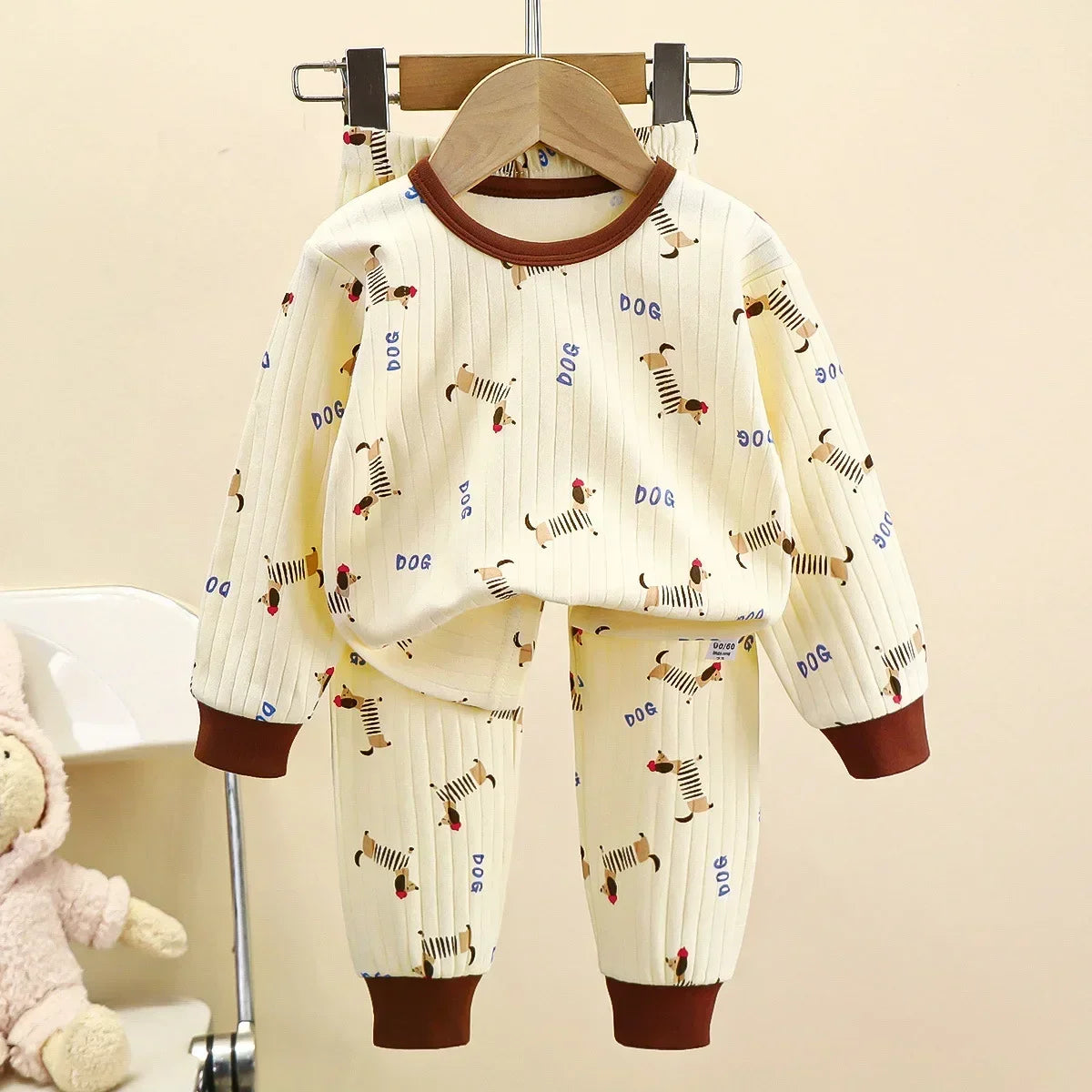 Pyjama Enfant Garçon Fille Coton Chaud - T-Shirt Manches Longues + Pantalon Cartoon