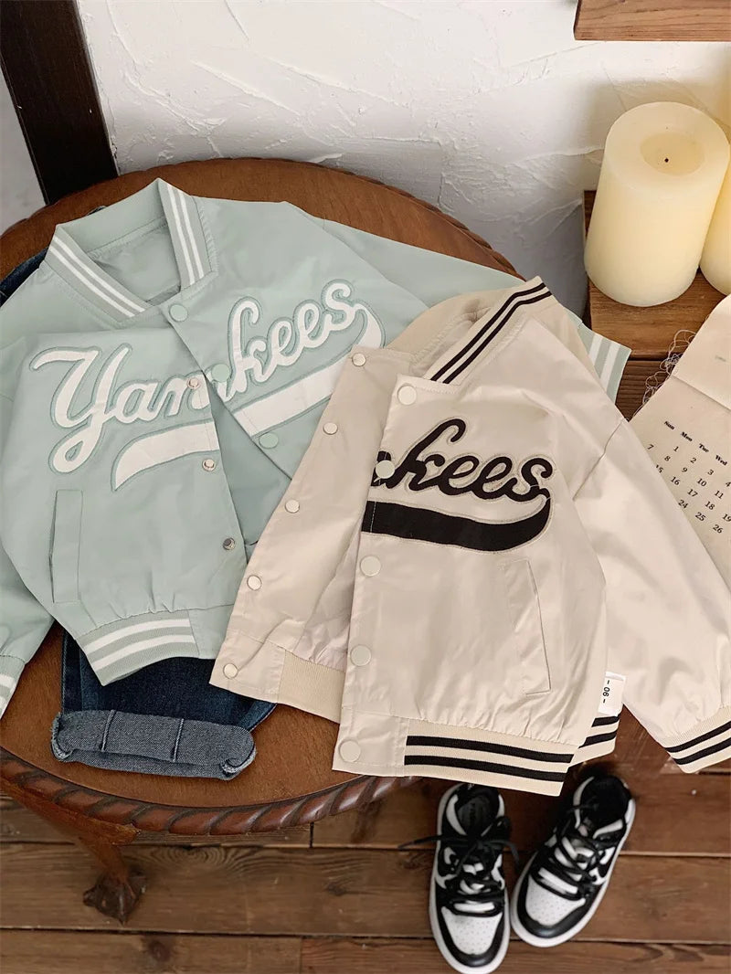 Veste Baseball Enfant 2025 - Manteau Brodé Lettres Printemps Automne