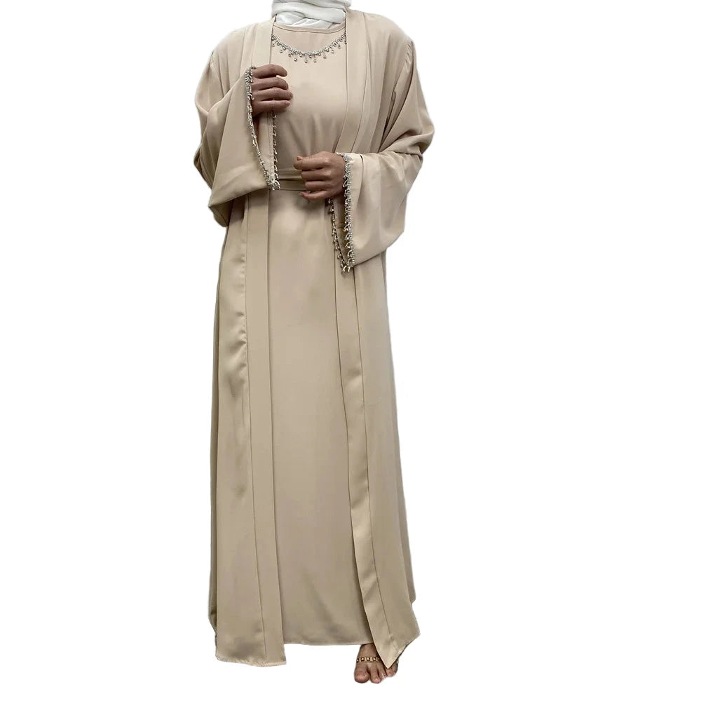 Ensemble Abaya Musulmane Dubai - Robe Sans Manches et Cardigan Long