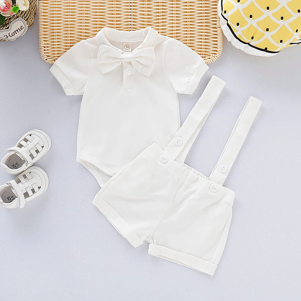 Tenue élégante bébé garçon – Body coton + bretelles & nœud papillon – 0 à 24 mois