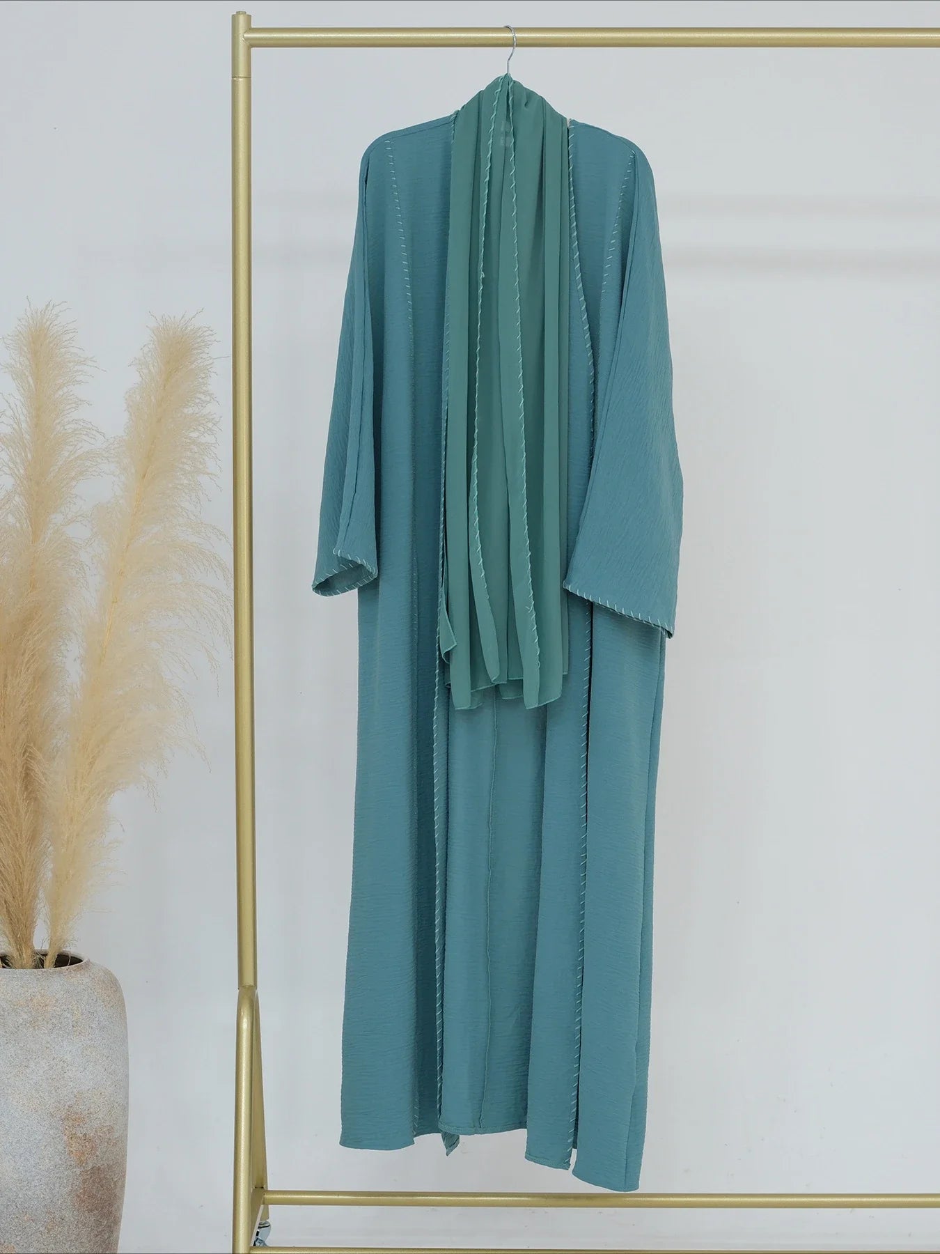 Abaya Femme Musulmane 2 Pièces avec Hijab - Robe Longue Élégante + Cardigan pour Ramadan, Eid et Occasions Spéciales