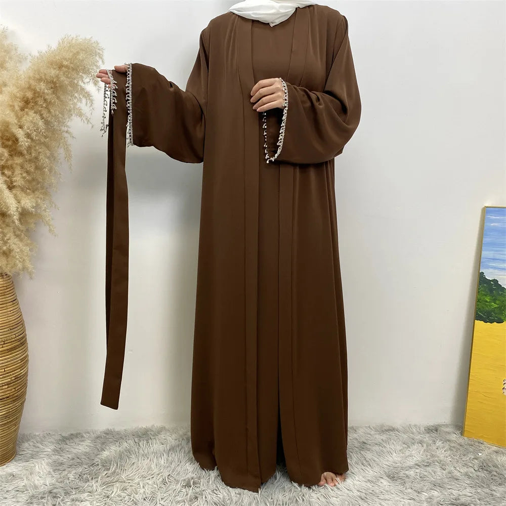 Ensemble Abaya Musulmane Dubai - Robe Sans Manches et Cardigan Long