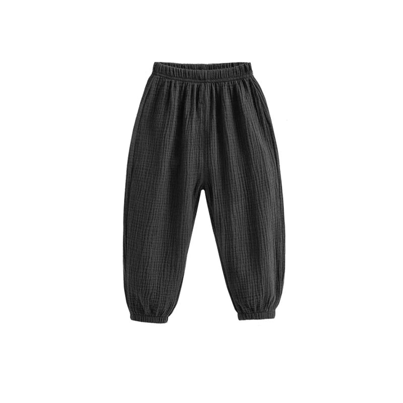 Pantalon Enfant Coréen Été - Fille Garçon Coton Lin Taille Haute