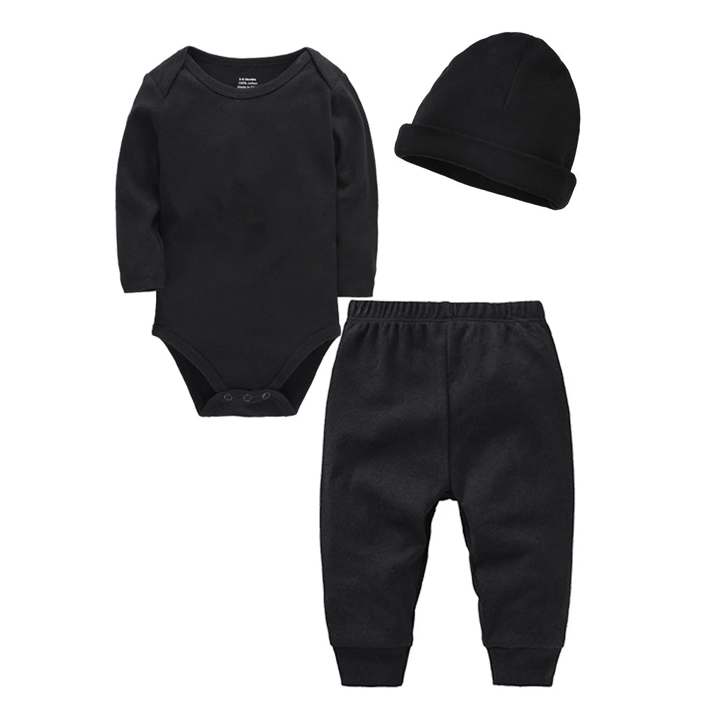 Ensemble Bébé 3 Pièces 100% Coton – Body + Pantalon + Bonnet (0-12 mois)