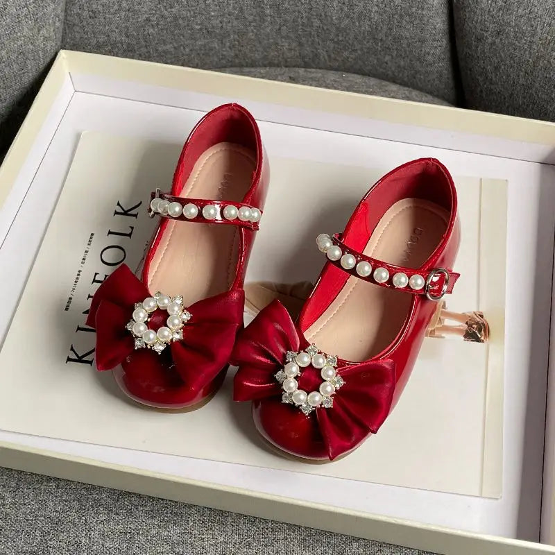 Chaussures Princesse Fille – Élégantes Mary Janes avec Perles & Nœud (26-36)🥰🥰