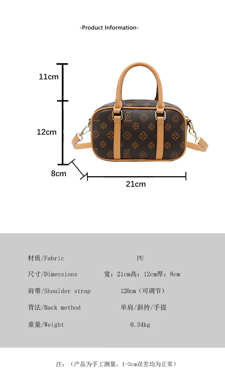 Sac Boston Femme Cuir PU Vintage Monogramme - Bandoulière Crossbody Luxe Designer