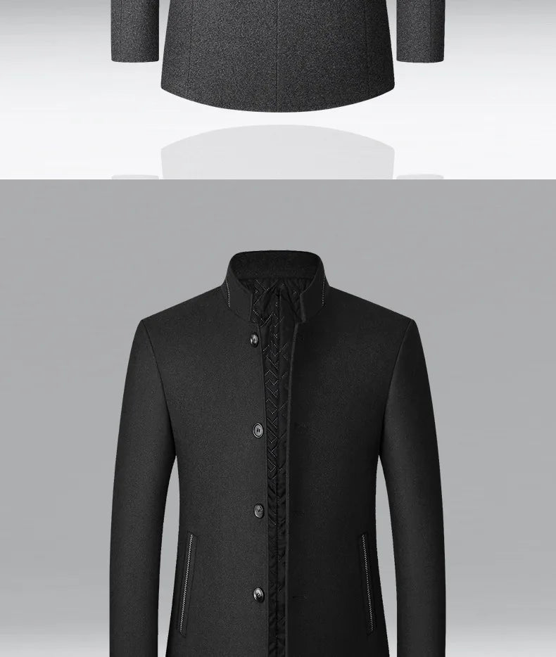 Manteau Homme Hiver BROWON - Style Chinois Col Montant Laine 2025