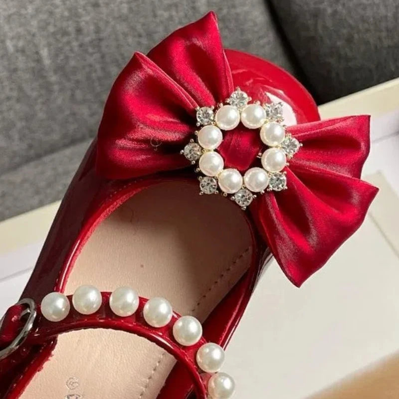 Chaussures Princesse Fille – Élégantes Mary Janes avec Perles & Nœud (26-36)🥰🥰