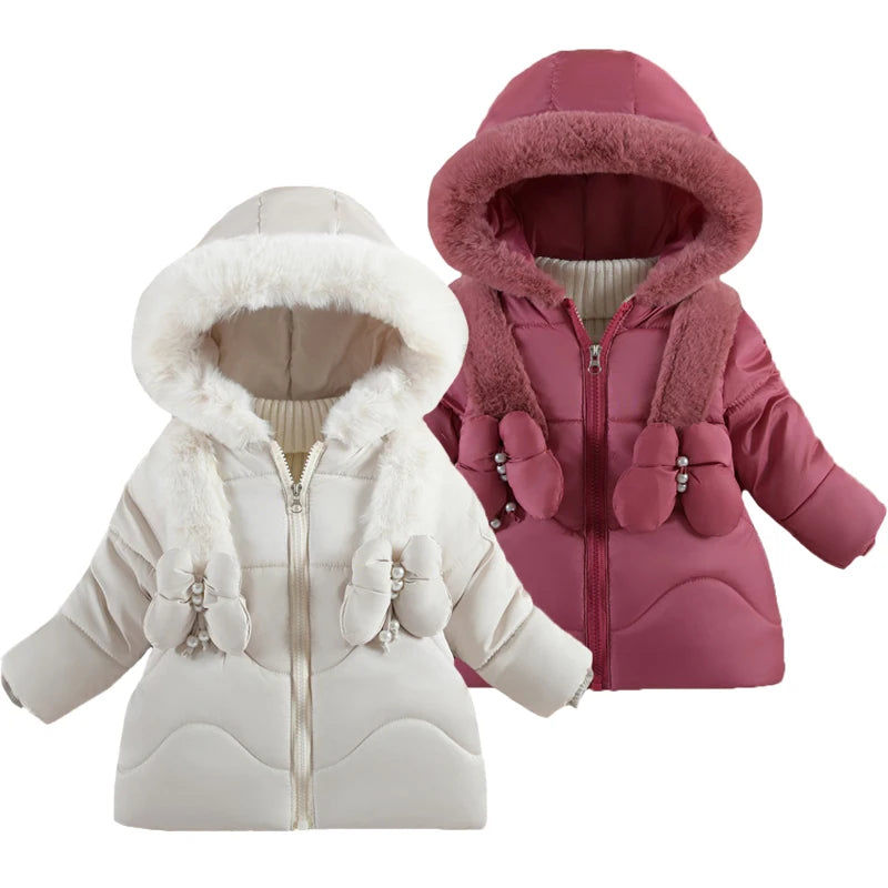Veste Hiver Bébé Fille 1-4 Ans - Manteau Chaud à Capuche Papillon