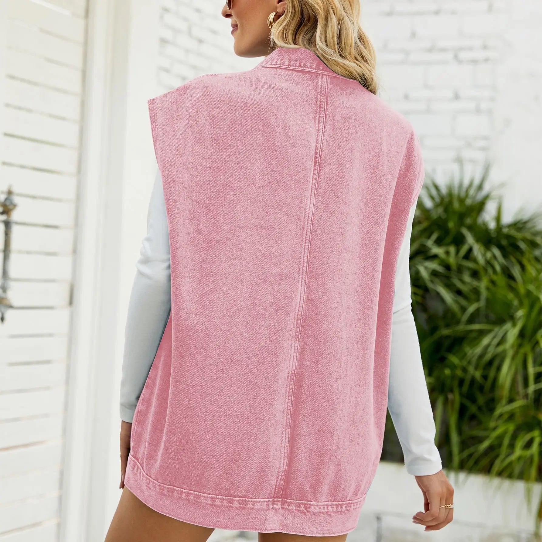 Gilet Jean Femme Sans Manches 2025- Veste Denim Mi-Longue Décontractée