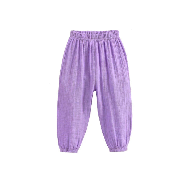 Pantalon Enfant Coréen Été - Fille Garçon Coton Lin Taille Haute