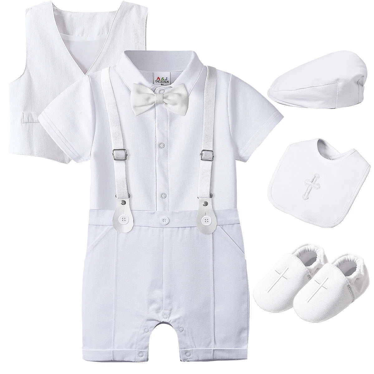 Tenue Baptême & Cérémonie Garçon – Ensemble Costume Chic avec Noeud Papillon & Bretelles (0-18 mois)