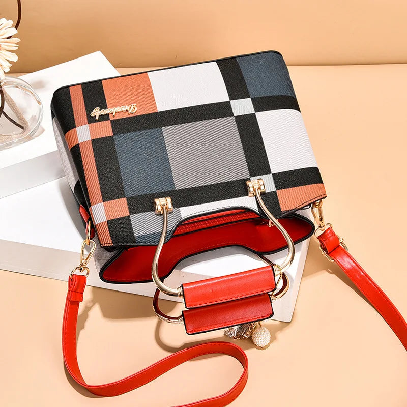 Sac Messenger Femme Cuir PU Vintage - Bandoulière Crossbody à Carreaux