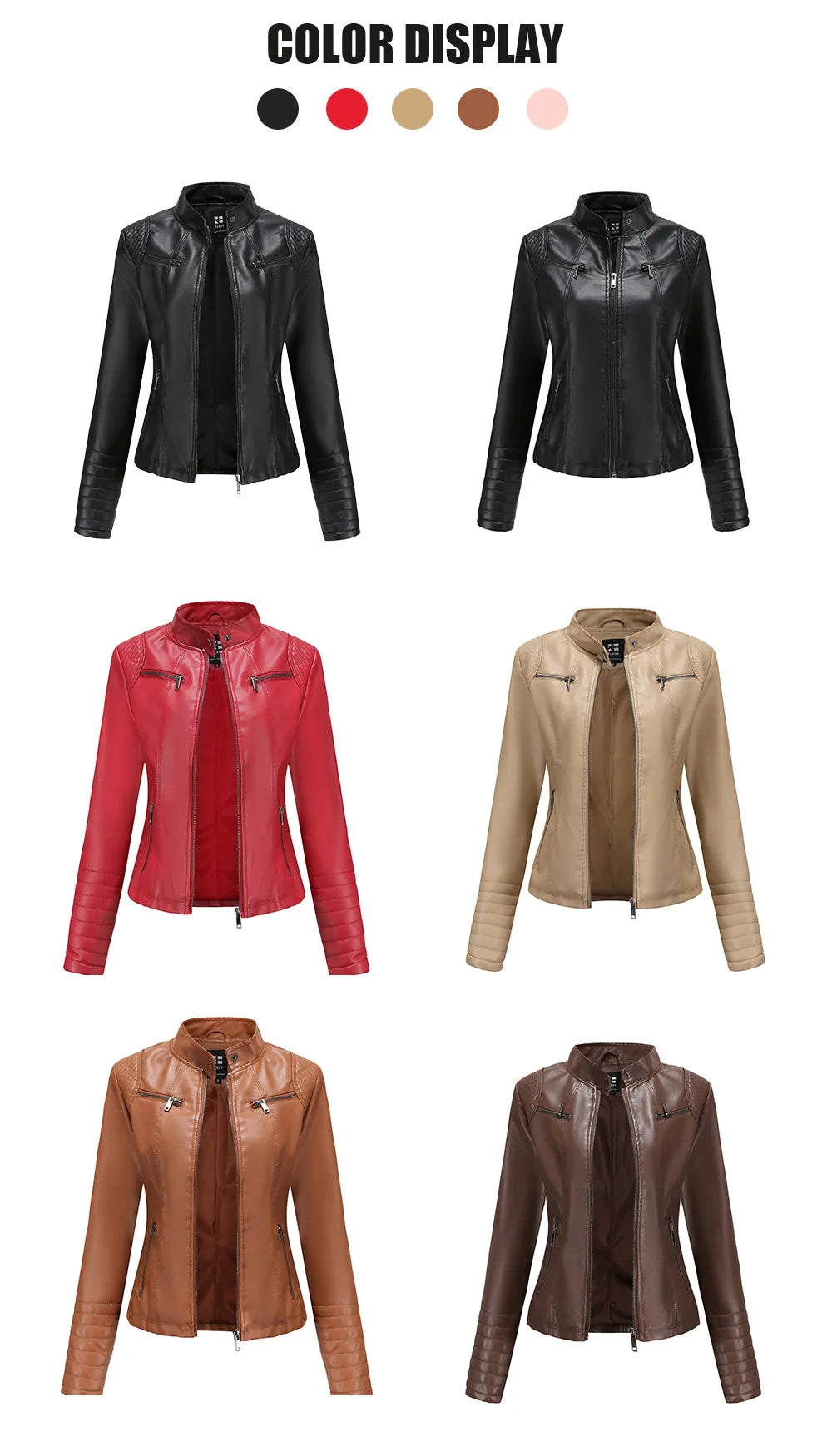 Veste Cuir Femme Slim - Blouson Col Montant Élégant