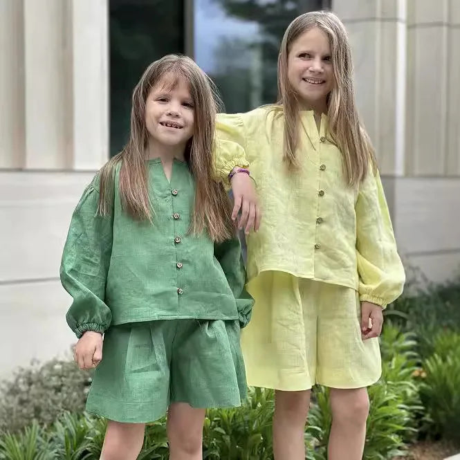 Ensemble 2 Pièces Enfant – Chemise & Short en Lin Coton (4-8 ans)