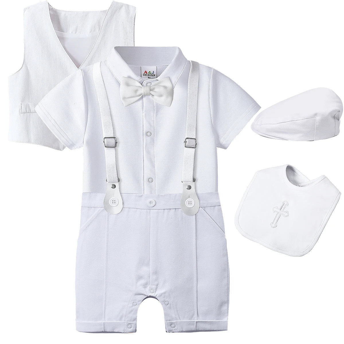 Tenue Baptême & Cérémonie Garçon – Ensemble Costume Chic avec Noeud Papillon & Bretelles (0-18 mois)