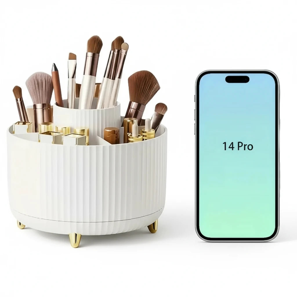 Organisateur de Maquillage Rotatif à 360° – 1 pièce en plastique avec 5 compartiments – Support multifonction pour pinceaux et accessoires cosmétiques