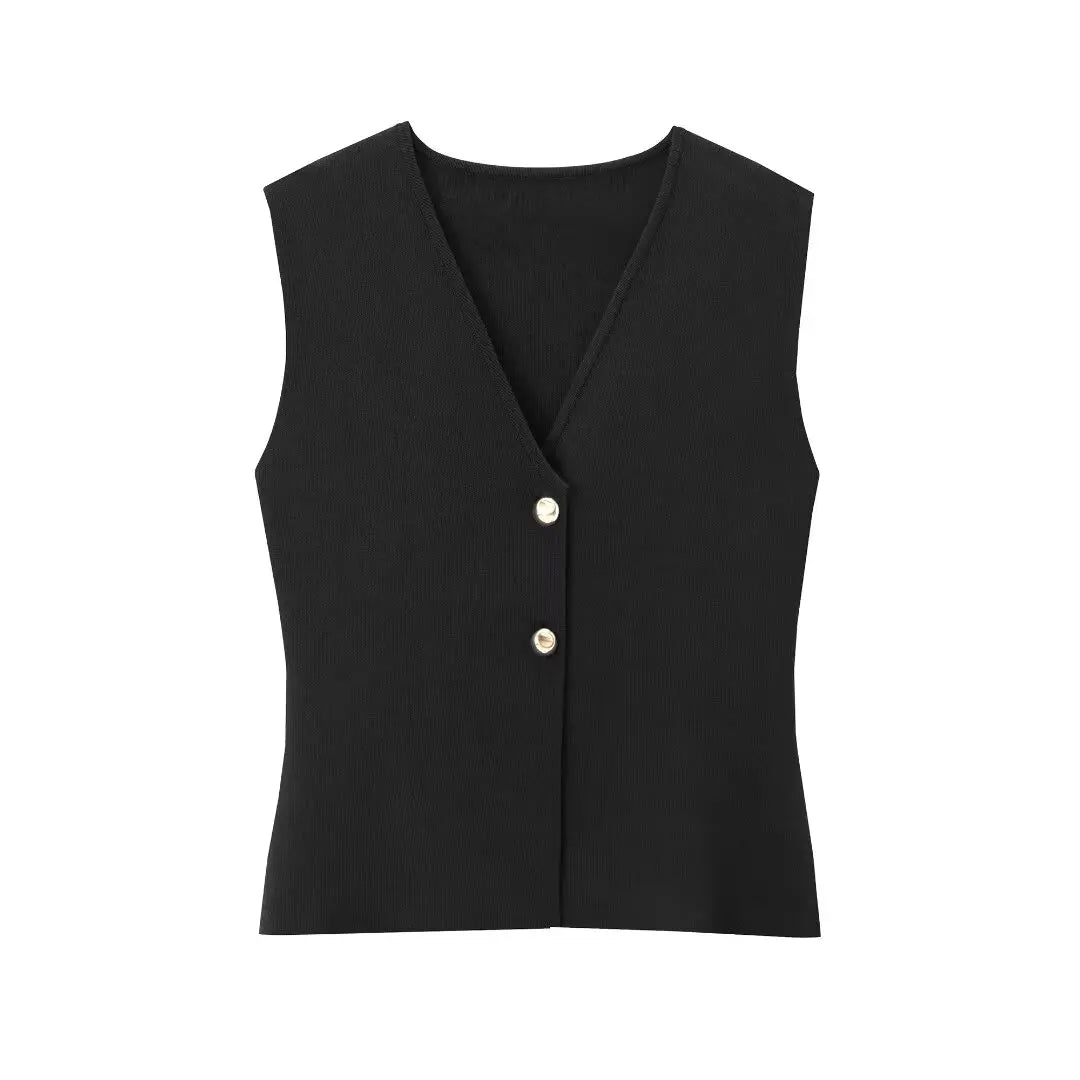 Gilet Femme en Maille – Débardeur Sans Manches avec Boutons, Style Été/Printemps