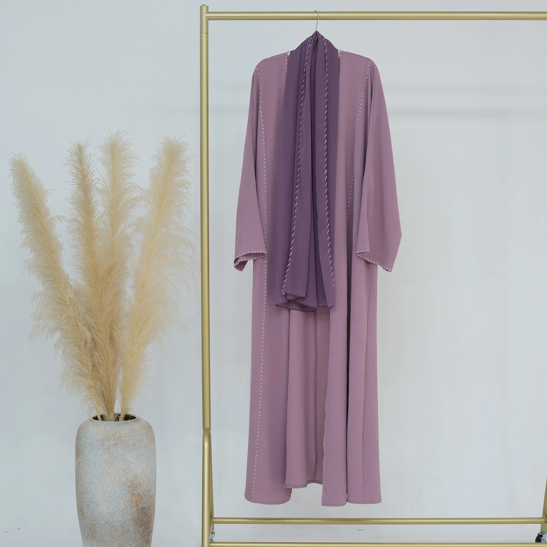 Abaya Femme Musulmane 2 Pièces avec Hijab - Robe Longue Élégante + Cardigan pour Ramadan, Eid et Occasions Spéciales