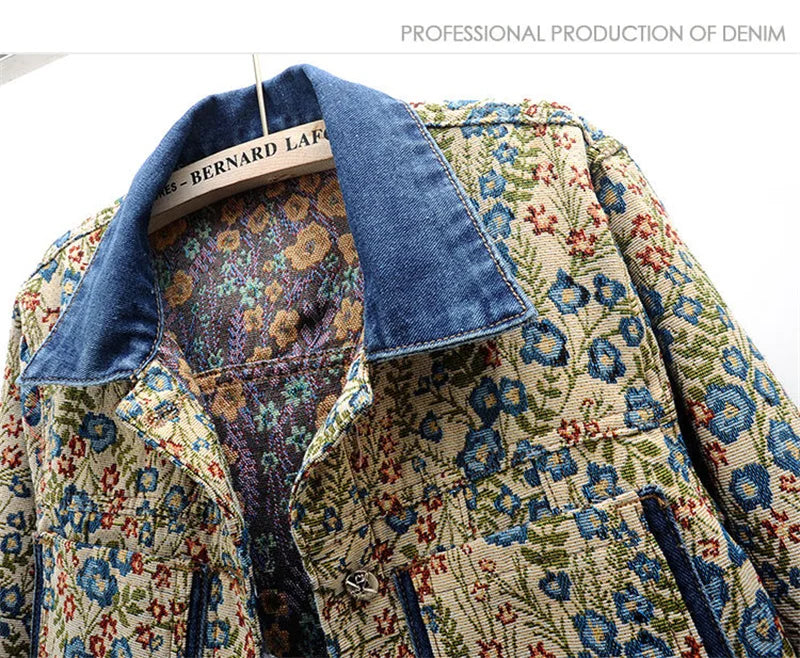 Veste en Denim Jacquard Femme - Style Rétro Printemps Automne