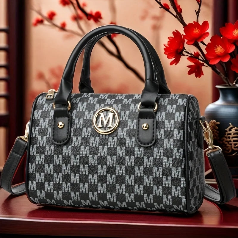 Sac à Main Femme Petit avec Logo M Doré - Bandoulière Crossbody Cuir Synthétique