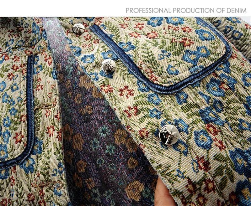 Veste en Denim Jacquard Femme - Style Rétro Printemps Automne