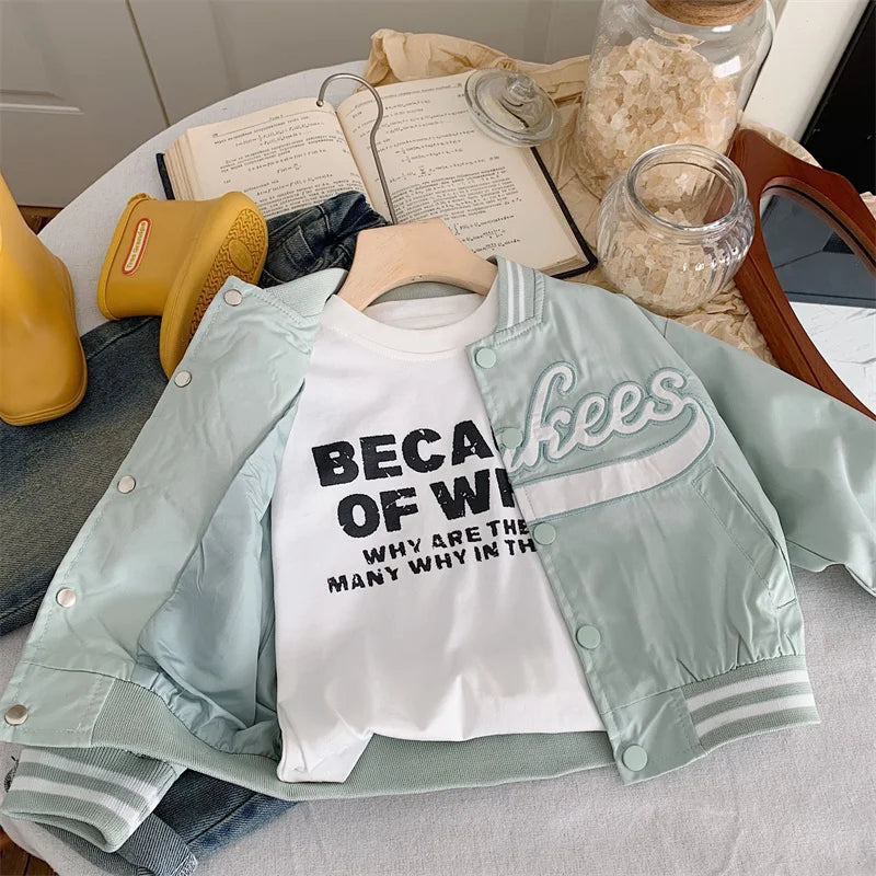 Veste Baseball Enfant 2025 - Manteau Brodé Lettres Printemps Automne