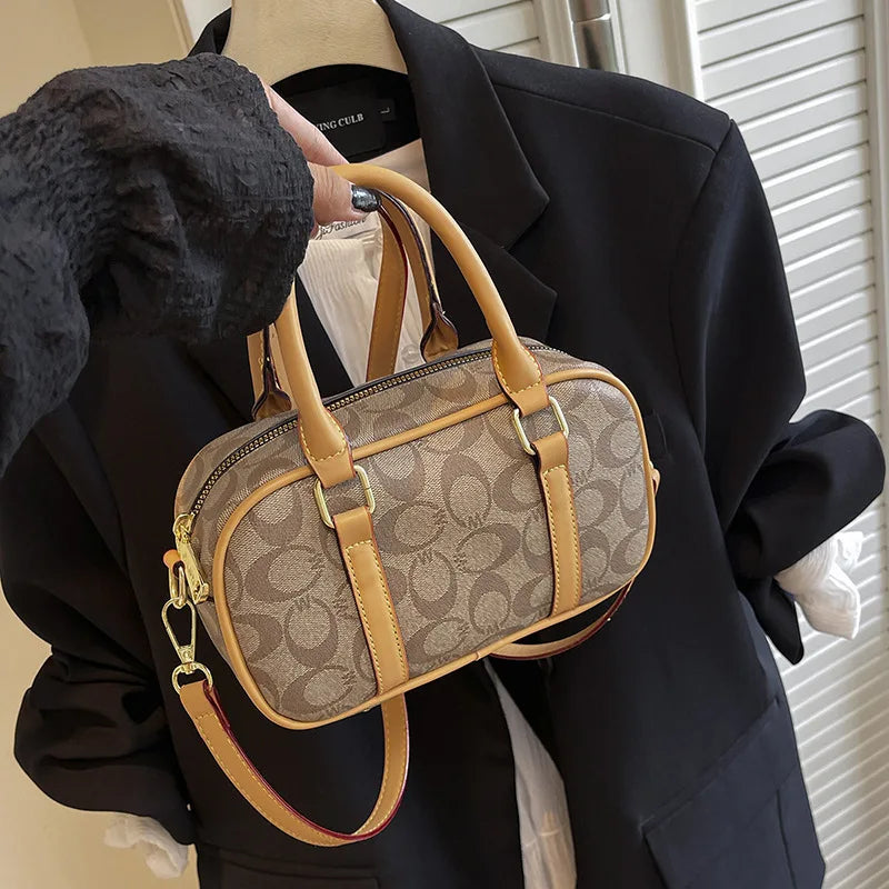 Sac Boston Femme Cuir PU Vintage Monogramme - Bandoulière Crossbody Luxe Designer