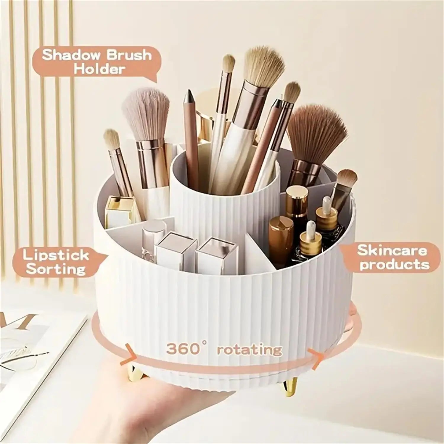 Organisateur de Maquillage Rotatif à 360° – 1 pièce en plastique avec 5 compartiments – Support multifonction pour pinceaux et accessoires cosmétiques