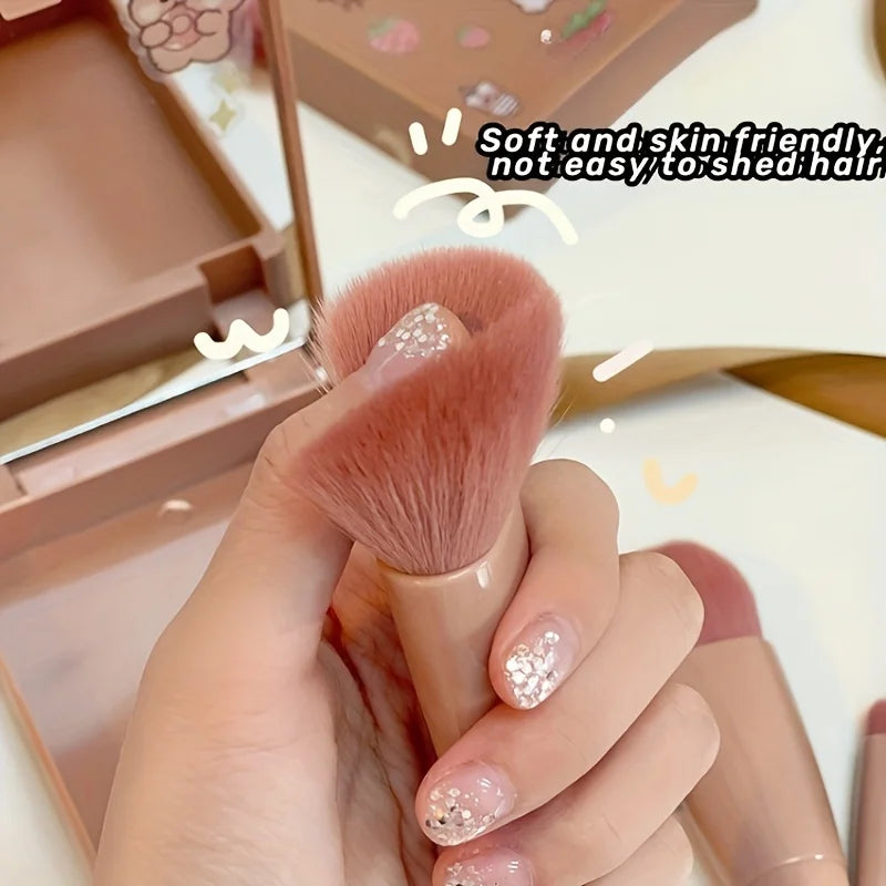 Set 5 Pinceaux Maquillage de Voyage avec Miroir - Kit Pliable Portable