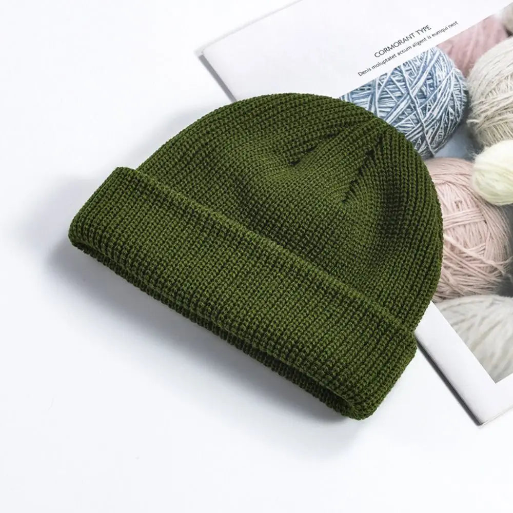 🧢 Bonnet Tricoté Uni Style Vintage – Coupe Brimless Élastique Unisexe