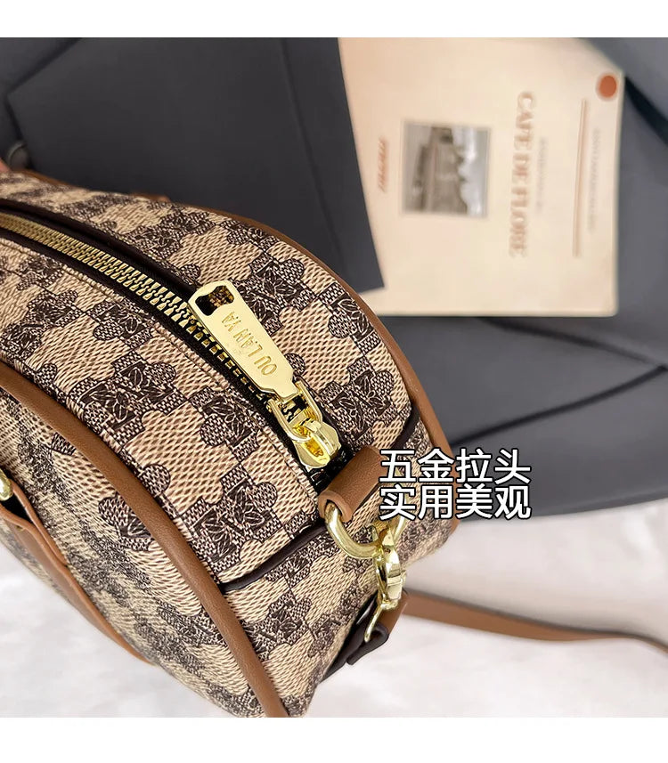 Sac Boston Femme Cuir PU Vintage Monogramme - Bandoulière Crossbody Luxe Designer