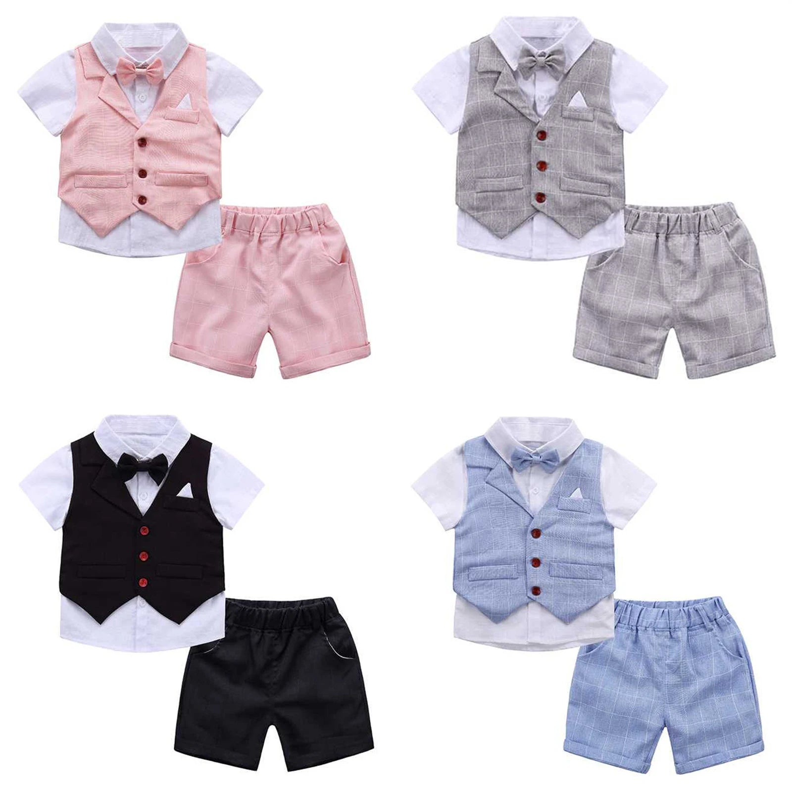 Costume Garçon Élégant – Ensemble 4 pièces (Chemise, Gilet, Short & Noeud Papillon) | Tenue Cérémonie & Mariage (7-13 ans)